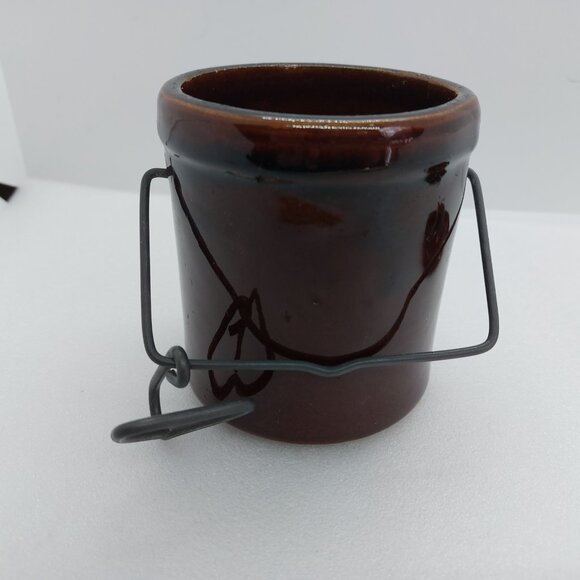 Vintage Brown Glazed Cheese / Butter Crock With Lid & Latch Stoneware - Picture 6 of 15